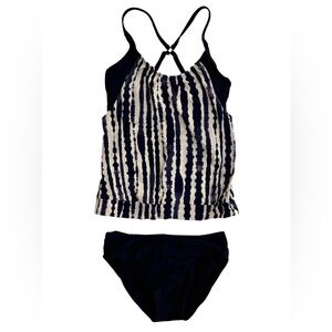 Athleta Navy Blue and White Tankini Set